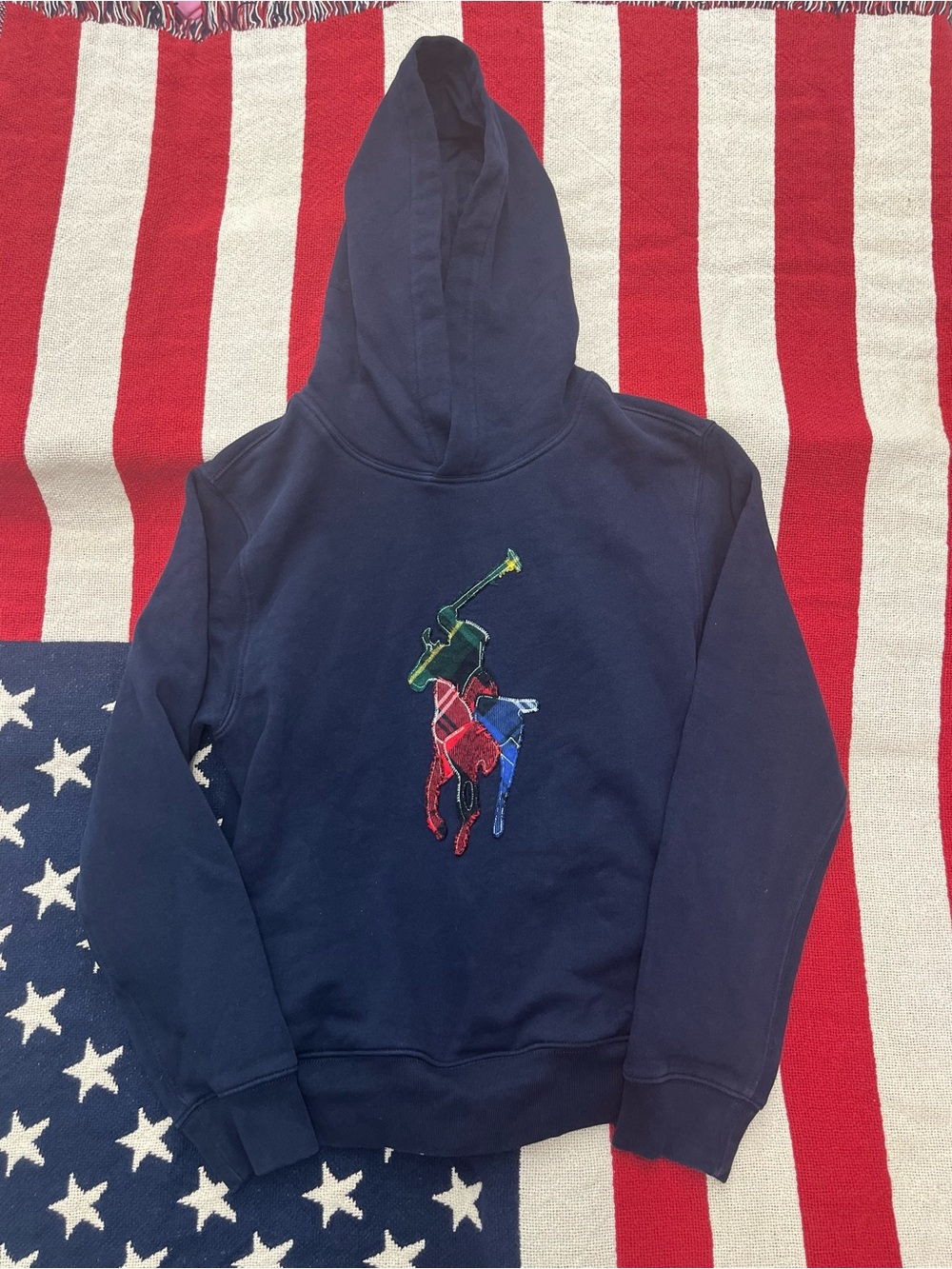 Polo by Ralph Lauren Navy Hooded Sweatshirt with Multicolor Pony Boys Size 14/16